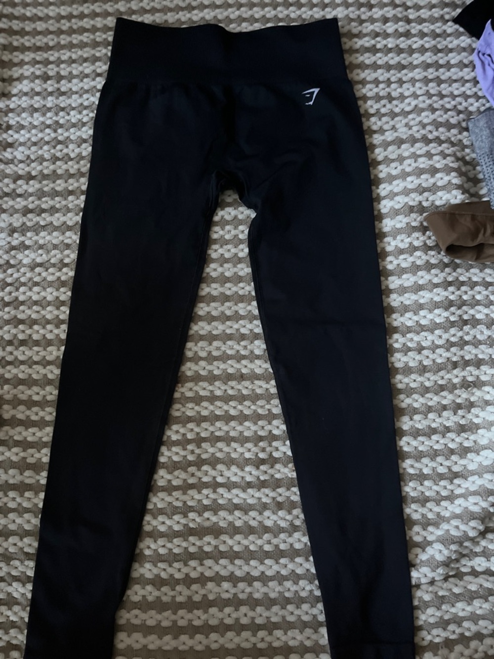 Gymshark Black Leggings with White Logo Waistband